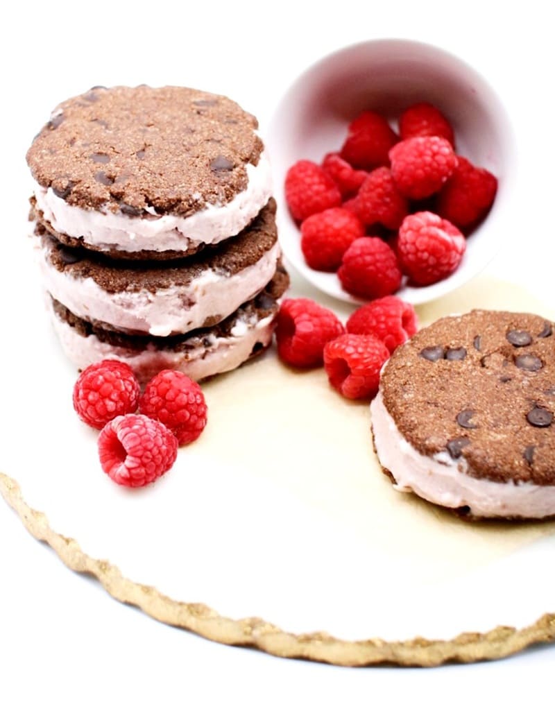 raspberry chocolate ice cream sandwiches